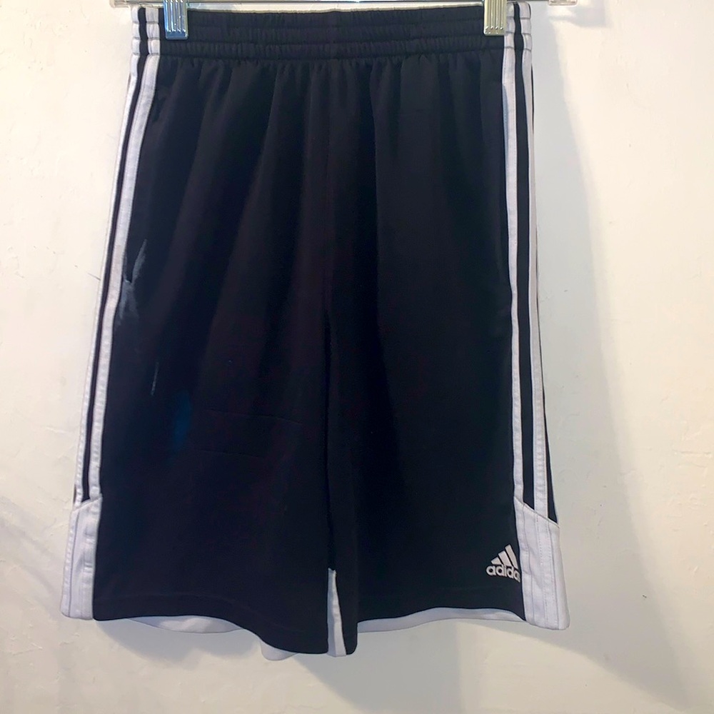 -Kids Boys Adidas Black/White Striped Shorts- L/G (14-16)